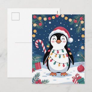 Cartes Pour Fêtes Annuelles Joyeux Noël Mignon Manchot en Chapeau de Père Noël