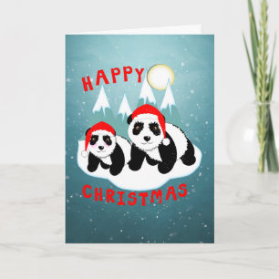 Cartes Pour Fêtes Annuelles Joyeux Noël mignon Pandas personnalisés