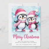 Cartes Pour Fêtes Annuelles Joyeux Noël mignon Pingouin Patinage sur glace Ble (Devant)