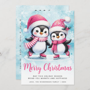 Cartes Pour Fêtes Annuelles Joyeux Noël mignon Pingouin Patinage sur glace ros