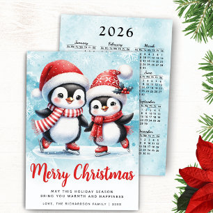 Cartes Pour Fêtes Annuelles Joyeux Noël mignon Pingouin Patinage sur glace Rou