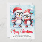 Cartes Pour Fêtes Annuelles Joyeux Noël mignon Pingouin Patinage sur glace Rou (Devant)
