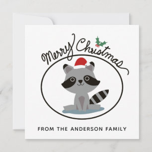 Cartes Pour Fêtes Annuelles Joyeux Noël mignon Raccoon Nom personnalisé