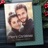 Cartes Pour Fêtes Annuelles Joyeux Noël mignon rayures pointillées photo verte