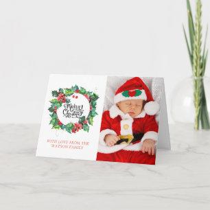 Cartes Pour Fêtes Annuelles Joyeux Noël mignonne bébé en Père Noël Costume pho