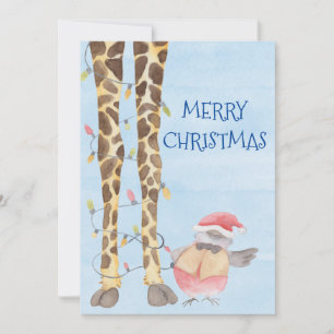 Cartes Pour Fêtes Annuelles Joyeux Noël mignonne Giraffe Aquarelle
