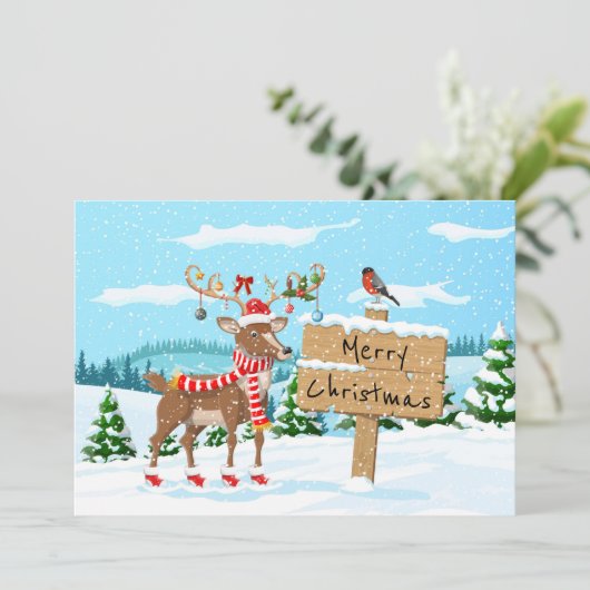 Cartes Pour Fêtes Annuelles Joyeux Noël mignonne Rudolph et Bird (Debout devant)