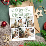 Cartes Pour Fêtes Annuelles Joyeux Noël minimaliste 4 Photo Retro Green<br><div class="desc">Mini Joyeux Noël 4 Photo Retro Green Holiday Card</div>