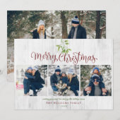 Cartes Pour Fêtes Annuelles Joyeux Noël Mistletoe Bois rustique 4 Photo (Devant / Derrière)