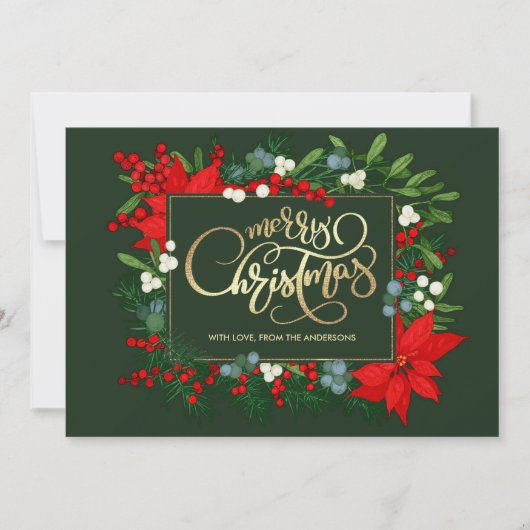Cartes Pour Fêtes Annuelles Joyeux Noël. Mistletoe dessinée à la main, Poinset (Devant)