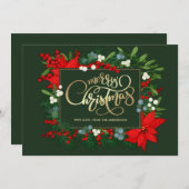 Cartes Pour Fêtes Annuelles Joyeux Noël. Mistletoe dessinée à la main, Poinset (Devant / Derrière)