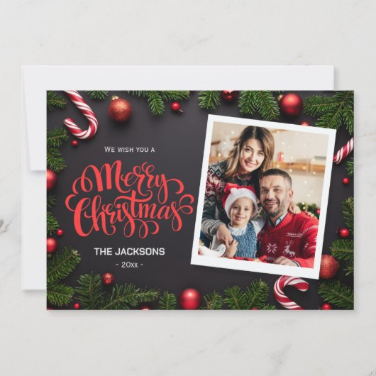 Cartes Pour Fêtes Annuelles Joyeux Noël moderne 1 photo éléments festifs (Devant)