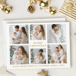 Cartes Pour Fêtes Annuelles Joyeux Noël moderne 6 Photo Gold<br><div class="desc">Carte Joyeux Noël 6 Photo Holiday. Texte Or.</div>