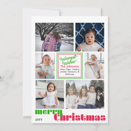 Cartes Pour Fêtes Annuelles joyeux Noël moderne 6 photo Rouge et vert (Devant)
