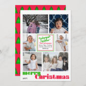 Cartes Pour Fêtes Annuelles joyeux Noël moderne 6 photo Rouge et vert (Devant / Derrière)