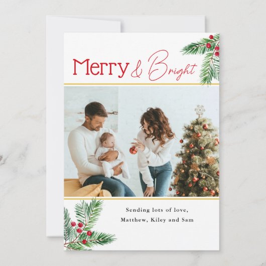 Cartes Pour Fêtes Annuelles Joyeux Noël moderne | Berry Greenery 2 Photo (Dos)