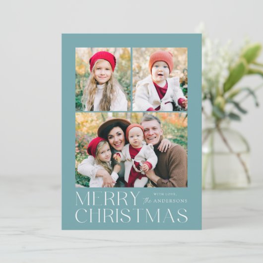 Cartes Pour Fêtes Annuelles Joyeux Noël moderne Bleu clair 7 Photo Collage (Debout devant)