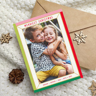 Cartes Pour Fêtes Annuelles JOYEUX NOËL moderne bloc de couleur de photo front