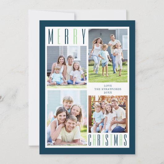 Cartes Pour Fêtes Annuelles Joyeux NOËL - Moderne Collage photo bleu vert (Devant)