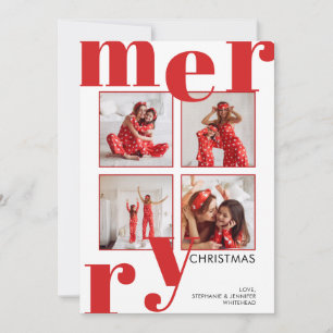 Cartes Pour Fêtes Annuelles Joyeux Noël moderne Collage photo Rouge