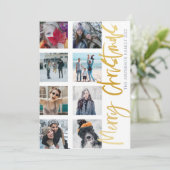 Cartes Pour Fêtes Annuelles Joyeux Noël moderne Gold Script 8 Photo Collage (Debout devant)