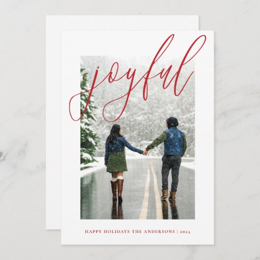 Cartes Pour Fêtes Annuelles Joyeux Noël moderne manuscrit Script photo H (Devant / Derrière)