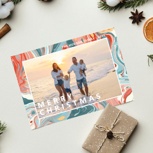 Cartes Pour Fêtes Annuelles Joyeux Noël Moderne Marbre Liquide Vacances Photo