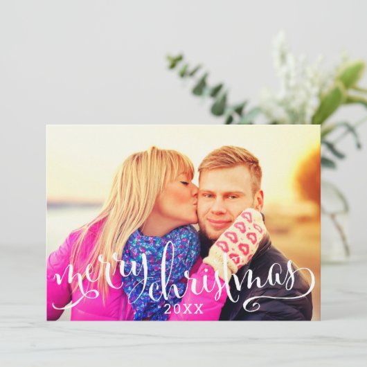 Cartes Pour Fêtes Annuelles Joyeux Noël moderne noir Script photo superpositio (Debout devant)