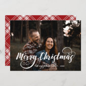 Cartes Pour Fêtes Annuelles Joyeux Noël moderne Nom de famille Photo Tartan Ho (Devant / Derrière)