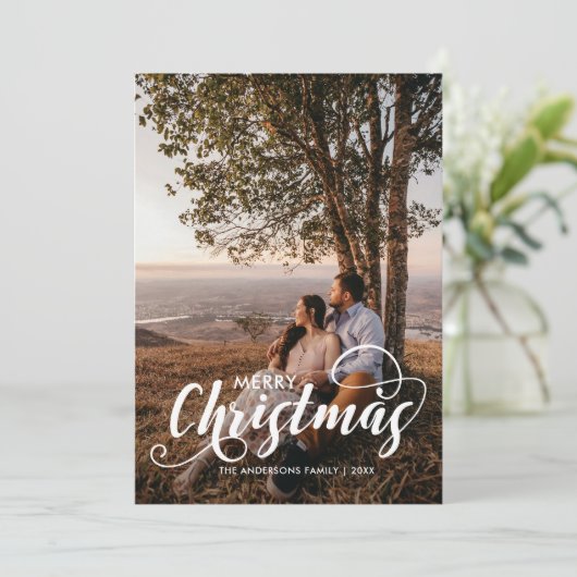 Cartes Pour Fêtes Annuelles Joyeux Noël moderne Nom de la famille Tartan (Debout devant)