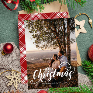 Cartes Pour Fêtes Annuelles Joyeux Noël moderne Nom de la famille Tartan