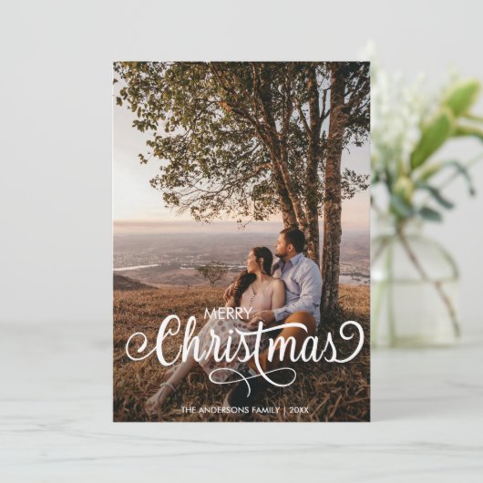 Cartes Pour Fêtes Annuelles Joyeux Noël moderne Nom de la famille Tartan (Debout devant)