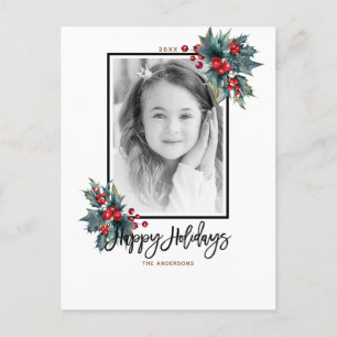 Cartes Pour Fêtes Annuelles Joyeux Noël Moderne Photo Baies de Houx & Rayures