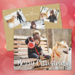 Cartes Pour Fêtes Annuelles Joyeux Noël moderne photo multiple<br><div class="desc">Joyeux Noël dans un script blanc et vos noms en lettrage chic accent votre photo de famille préférée sur le devant et 3 autres photos sur le dos. Sélectionnez Matte pour le papier le plus lourd et High Definition pour une meilleure qualité de photo.</div>