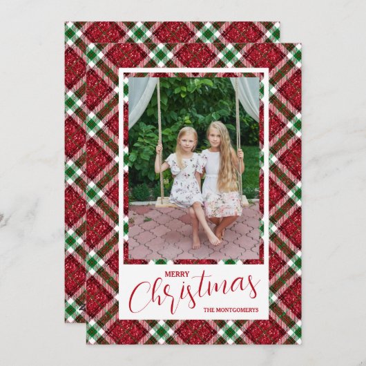 Cartes Pour Fêtes Annuelles Joyeux Noël Moderne Photo Plaid (Devant / Derrière)