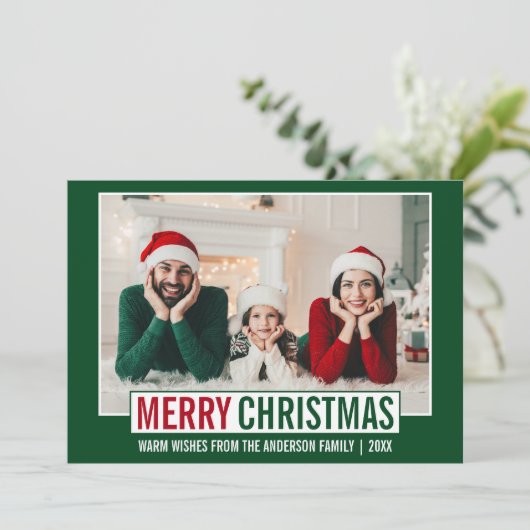 Cartes Pour Fêtes Annuelles Joyeux Noël moderne Photo verte (Debout devant)