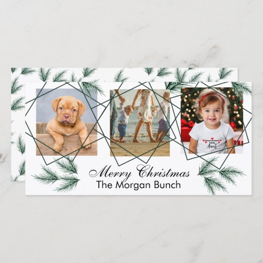 Cartes Pour Fêtes Annuelles Joyeux Noël moderne Pineneedle 3 Photo Collage (Devant / Derrière)