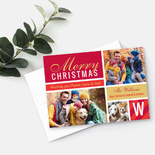 Cartes Pour Fêtes Annuelles Joyeux Noël moderne Rouge Gold Photo Collage