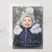 Cartes Pour Fêtes Annuelles Joyeux Noël moderne Script Flurries à neige Photo (Devant)