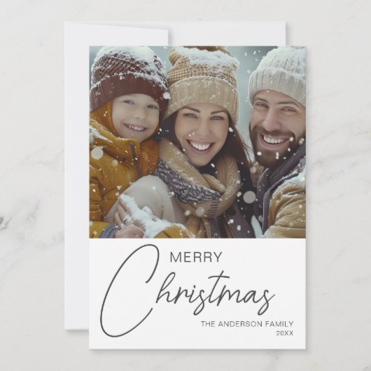 Cartes Pour Fêtes Annuelles Joyeux Noël moderne Script photo de famille (Devant)