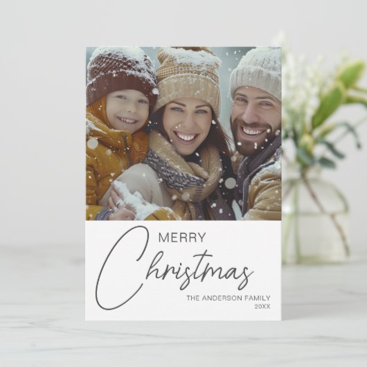 Cartes Pour Fêtes Annuelles Joyeux Noël moderne Script photo de famille (Debout devant)