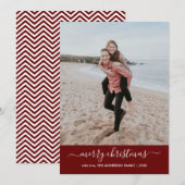 Cartes Pour Fêtes Annuelles Joyeux Noël moderne Script Photo Rouge Chevron (Devant / Derrière)