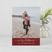 Cartes Pour Fêtes Annuelles Joyeux Noël moderne Script Photo Rouge Chevron (Debout devant)