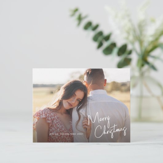 Cartes Pour Fêtes Annuelles Joyeux Noël moderne Script Photo simple (Debout devant)