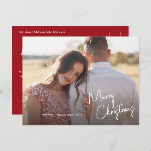 Cartes Pour Fêtes Annuelles Joyeux Noël moderne Script Photo simple (Devant / Derrière)