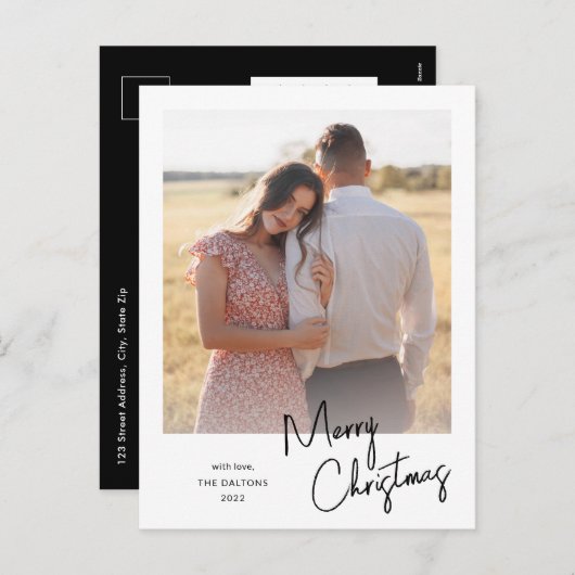 Cartes Pour Fêtes Annuelles Joyeux Noël moderne Simple Script Photo (Devant / Derrière)