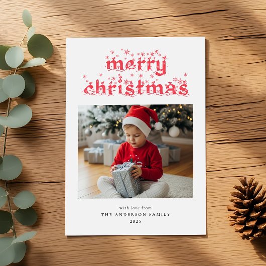 Cartes Pour Fêtes Annuelles Joyeux Noël Moderne Snowscript Photo