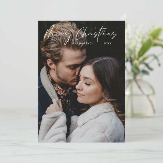 Cartes Pour Fêtes Annuelles Joyeux Noël Modernité Script Minimalisme (Debout devant)