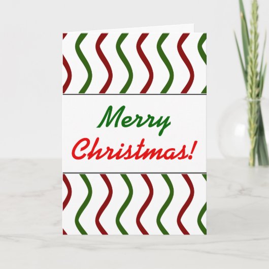 Cartes Pour Fêtes Annuelles "Joyeux Noël !"; Motif Red & Green Wavy Lines (Devant)