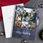 Cartes Pour Fêtes Annuelles Joyeux Noël multi-famille photo hiver rustique<br><div class="desc">Rustique moderne Joyeux Noël manuscrit script de calligraphie six photo de famille collage marine grange blanche cordes de bois clair carte de vacances avec votre texte personnalisé sur les deux côtés.</div>